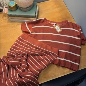 Striped Rust and White Knit Top and Skirt Midi Set (Wishlist)